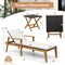 Outdoor Chaise Lounge Acacia Wood PE Rattan Adjustable Recliner Patio Lounger Beige Cushion